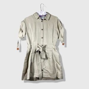 Loewe Linen Shirt Dress Womens 38 Beige Safari Utility Minimalist Casual Chic